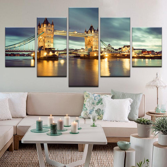 London England Tower Bridge 5 Panel Canvas Print Wall Art - GotItHere.com