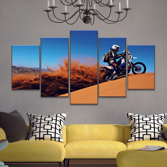 Motorcycle Sand Dune Paris Dakar Rally 5 Panel Canvas Print Wall Art - GotItHere.com