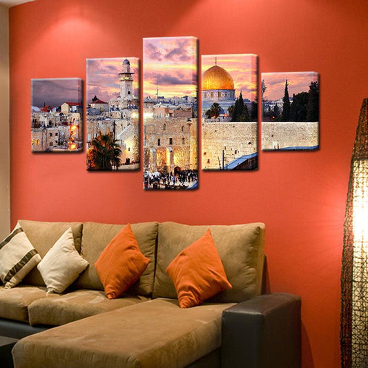 Jerusalem Israel Dome Of The Rock 5 Panel Canvas Print Wall Art - GotItHere.com