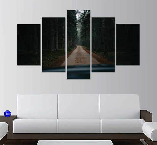 Latvia Forest Road 5 Panel Canvas Print Wall Art - GotItHere.com