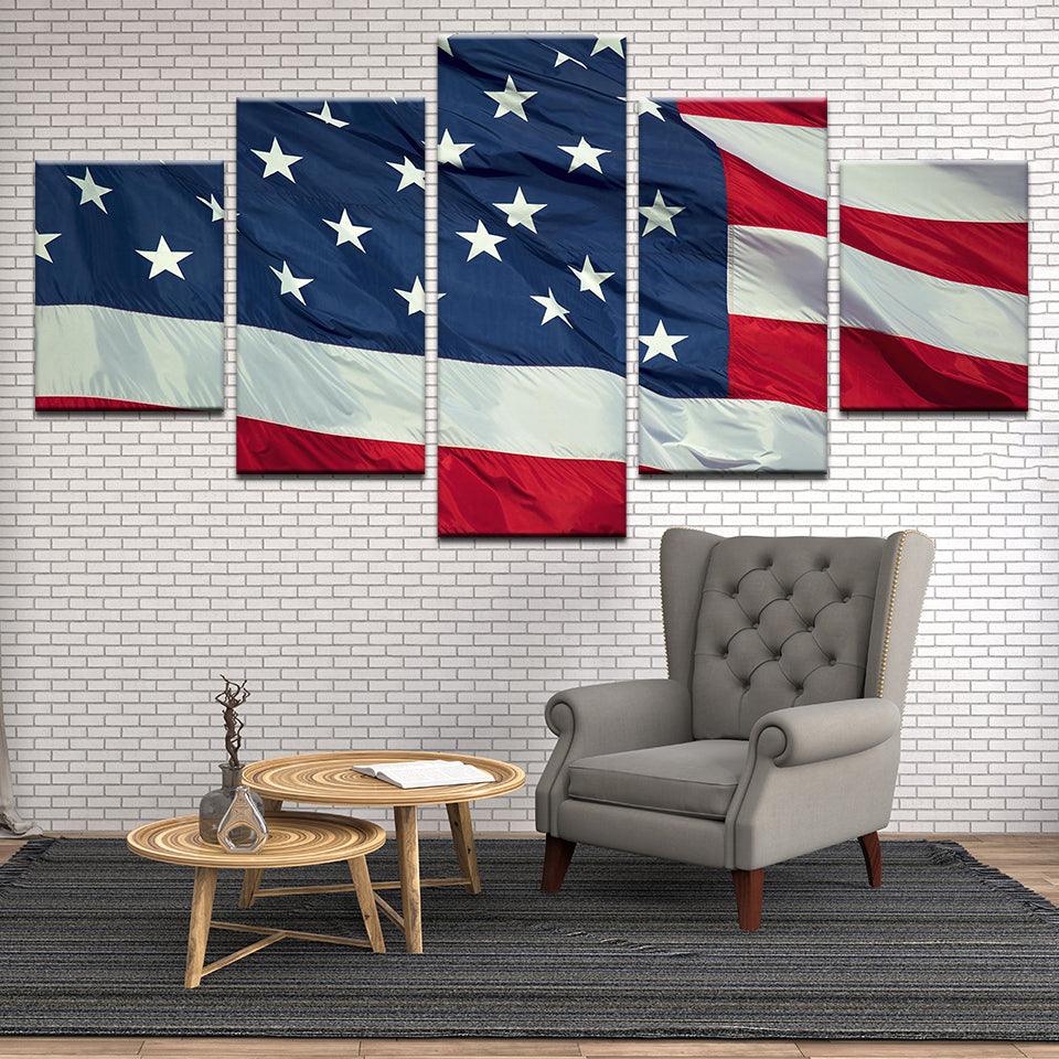 American Flag 5 Panel Canvas Print Wall Art | Patriotic Home Decor ...