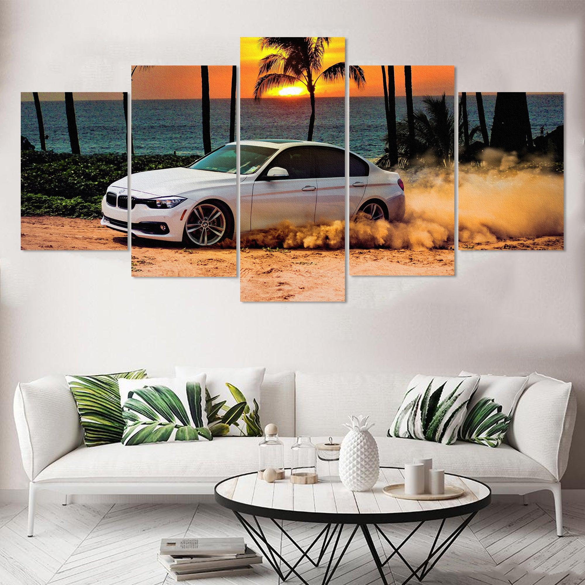 BMW 5 Series Drifting On Beach Canvas Print - Visual Artwork for