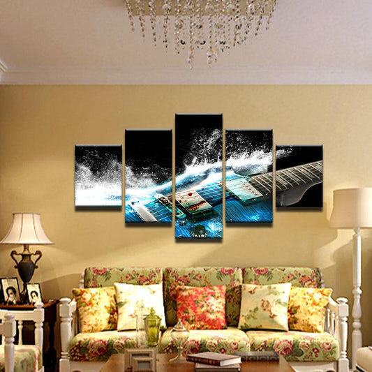 Electric Guitar Water Splash 5 Panel Canvas Print Wall Art - GotItHere.com