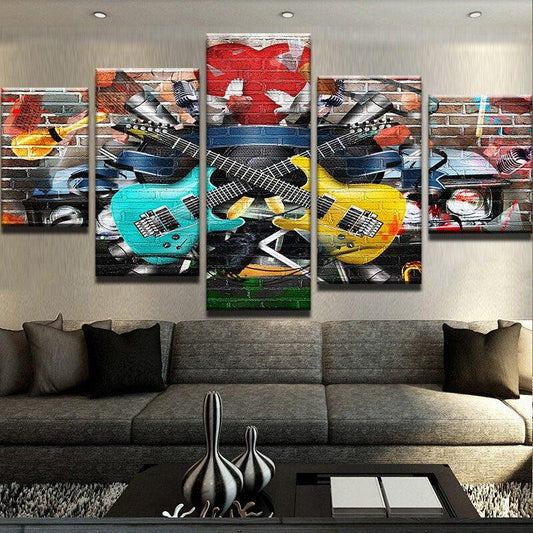 Guitar Abstract Mural 5 Panel Canvas Print Wall Art - GotItHere.com