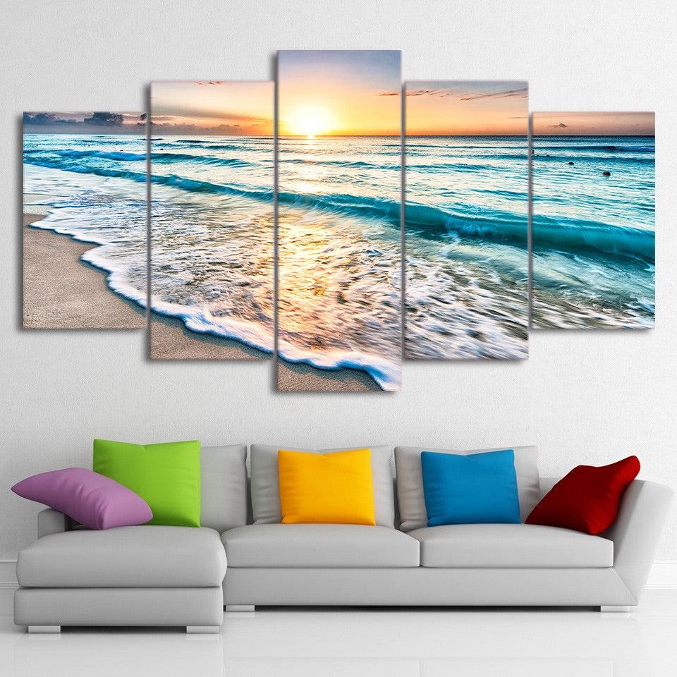 Beach Sunrise 5 Panel Canvas Print Wall Art - GotItHere.com