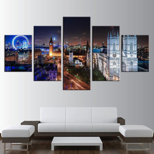 London England At Night 5 Panel Canvas Print Wall Art - GotItHere.com