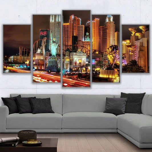 Las Vegas Strip New York-New York Casino 5 Panel Canvas Print Wall Art - GotItHere.com