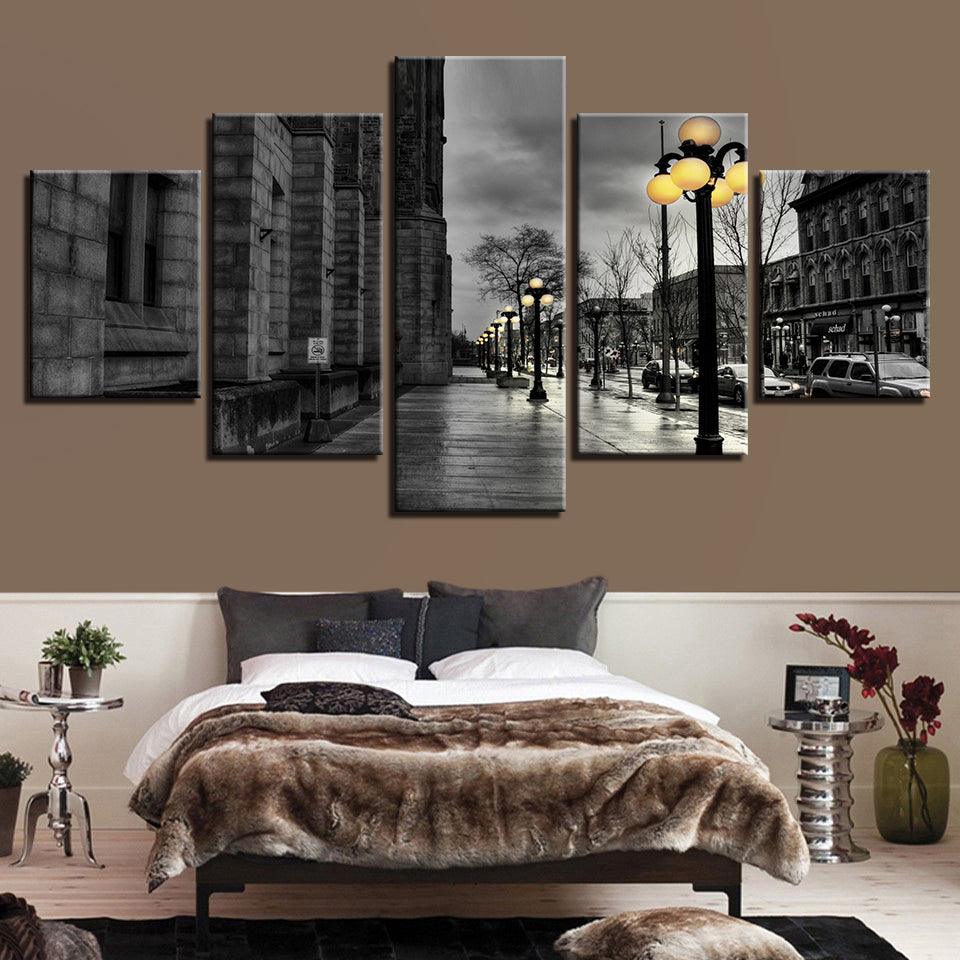 Black And White London Street 5 Panel Canvas Print Wall Art - GotItHere.com