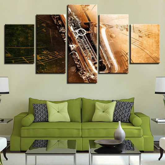 Saxophone And Sheet Music 5 Panel Canvas Print Wall Art - GotItHere.com