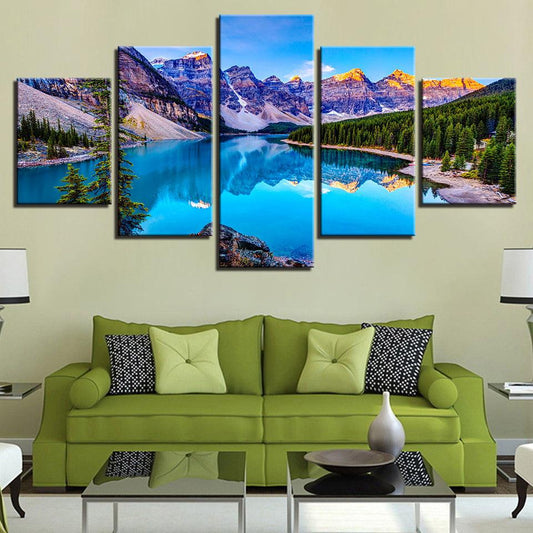 Rocky Mountain Lake 5 Panel Canvas Print Wall Art - GotItHere.com