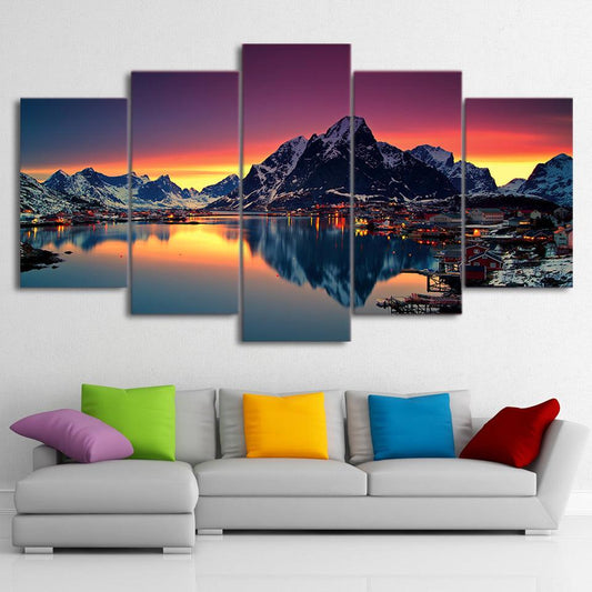 Reine Norway Lake 5 Panel Canvas Print Wall Art - GotItHere.com