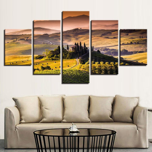 Tuscany At Twilight Italy 5 Panel Canvas Print Wall Art - GotItHere.com