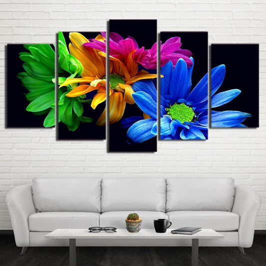 Rainbow Daisies 5 Panel Canvas Print Wall Art - GotItHere.com