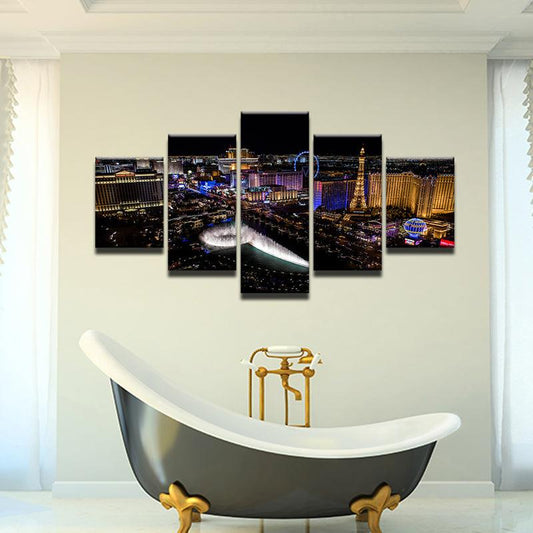 Las Vegas Strip At Night 5 Panel Canvas Print Wall Art - GotItHere.com